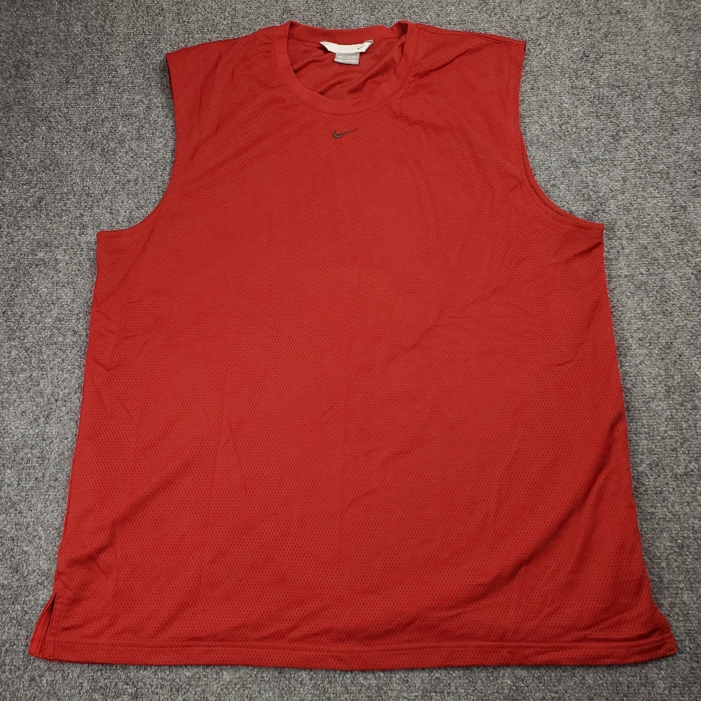 Vintage Y2K Nike Mesh Tank Top 2XL Center Swoosh Sleeveless Basketball Shirt Red